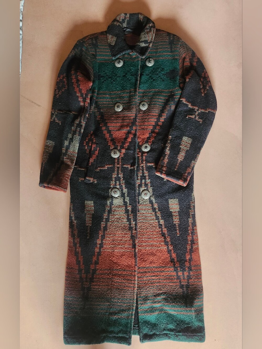 Vintage Woolrich Wool Maxi Duster Western Coat Conchos Tassels Sz S Cowgirl